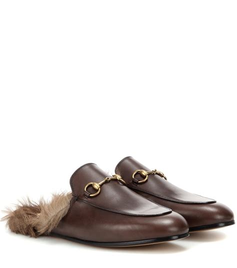 brown gucci mules|princetown genuine shearling loafer mule.